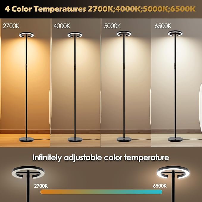 Floor Lamp with Remote,Floor Lamps for Living Room,Stepless Dimmable Rotatable Reading Floor Lamp, 2700-6500K,Modern Bright Floor Light for Living Room Bedroom Office (H3B)