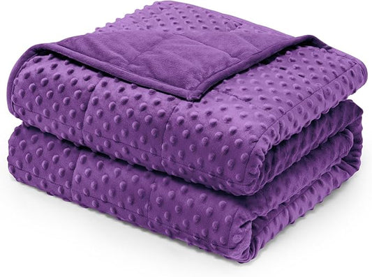 Wemore Minky Dot Weighted Blanket for Adults Twin Size 15 lbs, Soft Heavy Blanket for Stress Relief and Sleep Promotion, Breathable Blanket for All-Season with Glass Beads, Purple 48 x 72 inches