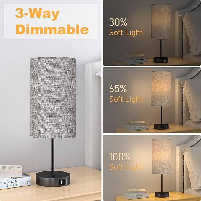 AKASUKI 18Inch Table Lamp with Dual Charging Station, 3 Way Dimmable Touch Lamp for Bedroom, Living Room, Office(LED Bulb Included)