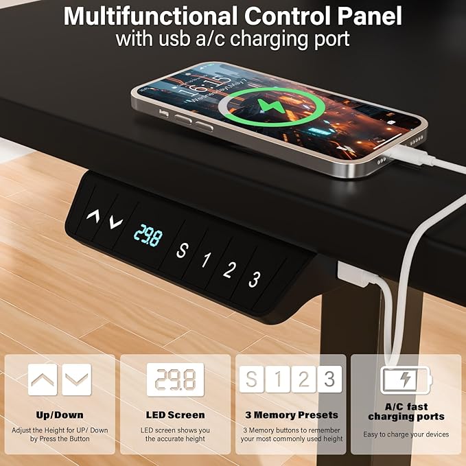 63 x 55 inch L Shaped Standing Desk, Corner Computer Desk, Electric Adjustable Height Stand Up Table, L Sit Stand Desk for Home Office Gaming, Classical Black