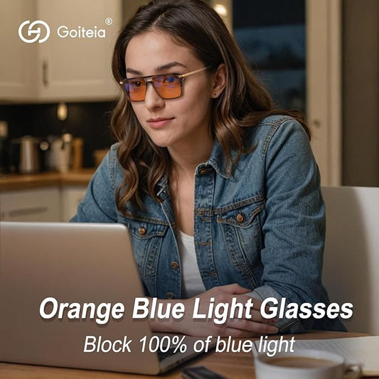 Goiteia Orange Blue Light Blocking Glasses-Retro 70s Blue Light Glasses for Men Women, Easier Sleep and Migraine Relief