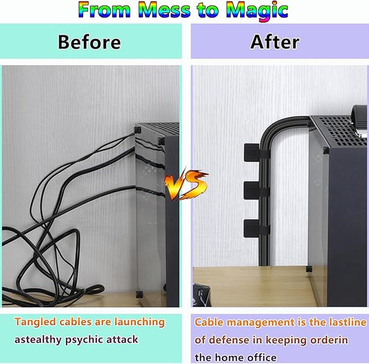 Under Desk Cable Management, Wire Organizers for Cords - Upgrade 48 PCS Sticky Back Self Adhesive Cable Ties, Hook and Loop Straps for Home or Office Use