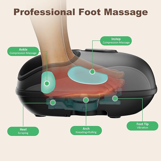 Foot Massager with Heat,Compression,Vibration, Shiatsu Feet Massager for Plantar Fasciitis,Neuropathy, Heated Foot Massage Warmer, Size 13, Gifts, Remote Control