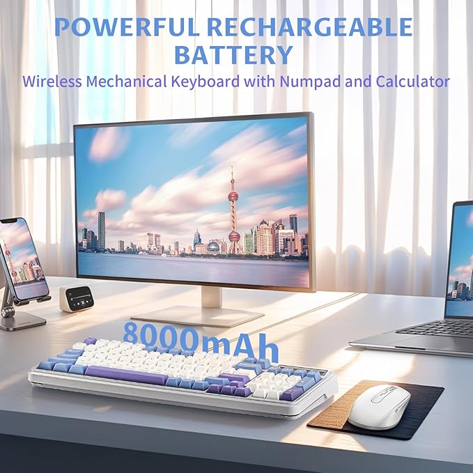 EPOMAKER Cypher 96 Wireless Gaming Keyboard with 8000mAh Battery, Hot Swappable Creamy Keyboard with Numpad and Calculator, RGB Backlit, NKRO for Games/Office (Flamingo Switch)