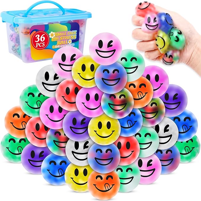 36 Pack Stress Balls, Squishy Ball for Adults, Squeeze Balls to Relax, Anti-Anxiety Fidget Balls for Party Favors, Birthday Gifts, Goodie Bag Stuffers