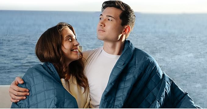 YnM Exclusive 25 lbs Weighted Blanket, Extra Heavy Organic Long Stapled Cotton Bed Blanket for Two Persons, Ideal for Queen or King Bed (88x104 Inches, 25 Pounds, Peacock/Grey Reversible)