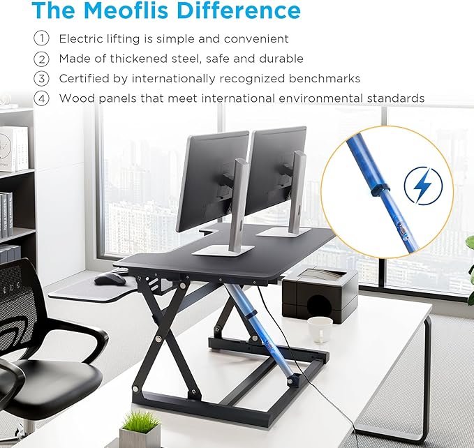 46" Electric Standing Desk Converter, Dyropcurv Series Height Adjustable Computer Desk Ergonomic Home Office Desk for Adults, Sit to Stand Desk with Quiet Motor, Dark Gray