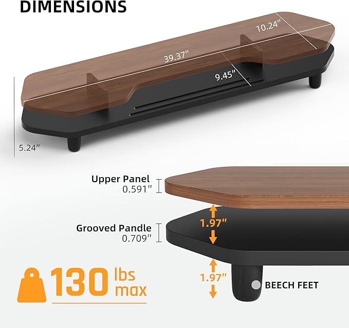2 Tier Dual Monitor Stand Riser,Wider Board Computer Monitor Stand for 2 Monitors,Slot For Phone/Tablet Office Desktop Organizer for Laptop,PC,Computer,Printer,Walnut Finish