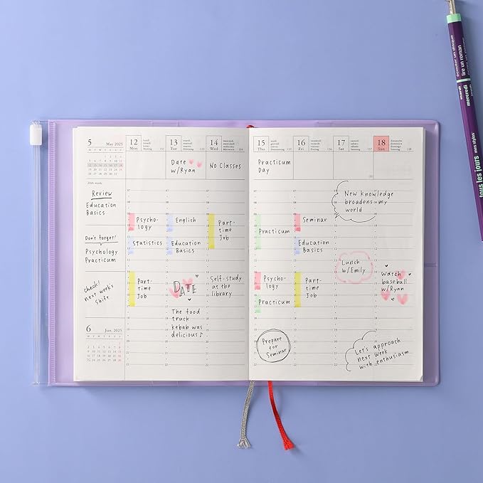 MARK'STYLE A6 Weekly Vertical Planner 16 Months (Sep. 2025 – Dec. 2026) with Soft Transparent PVC Cover,Refillable, Pocketed, for Daily Organizing & Planning (Black Cat)