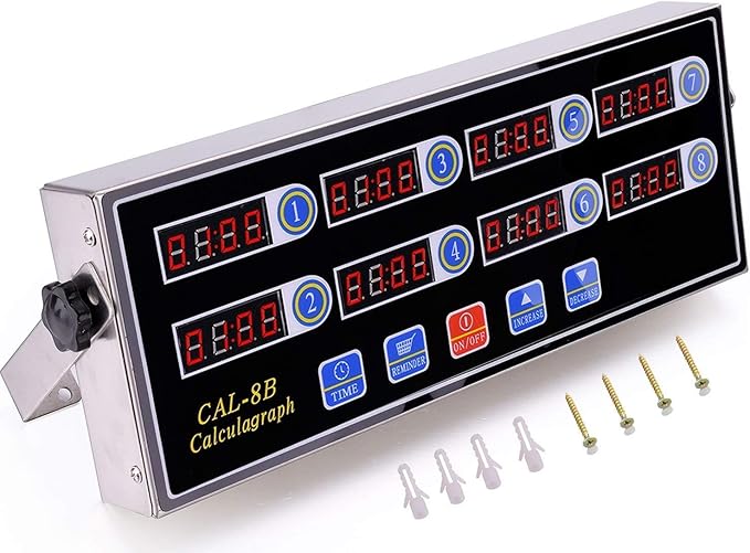 Li Bai Commercial 8 Channels Kitchen Timer Restaurant Cooking Timers 8 Channels Digital Alarm Reminder Multi-Event,Clock Loud Adjustable Clear LED Display, Stainless Steel(Black)