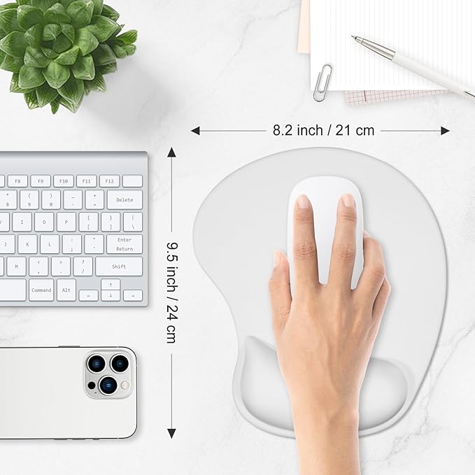 ITNRSIIET Ergonomic Mouse Pad, Cushioned Gel Wrist Rest, Non-Slip Base, Smooth Surface, Cute Multi-Color, 9.5 x 8.2 in, White