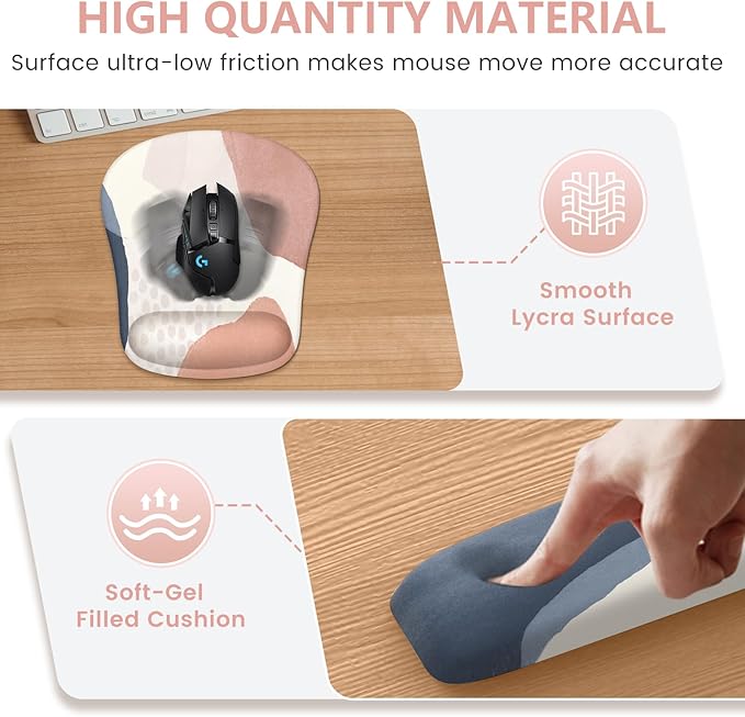 HAOCOO Mouse Pad with Wrist Rest, Keyboard Wrist Rest, Gel Wrist Rest for Computer Keyboard, Ergonomic Mousepad and Keyboard Wrist Rest, Gaming Mouse Pad Set for Office Home, Pink Boho