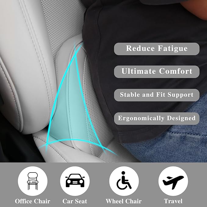 Lumbar Support Pillow for Car, Premium Leather Memory Foam Lumbar Cushion for Lower Back Pain Relief, Universal Back Support for Driving, Home & Office Chairs, White, 1 Pack