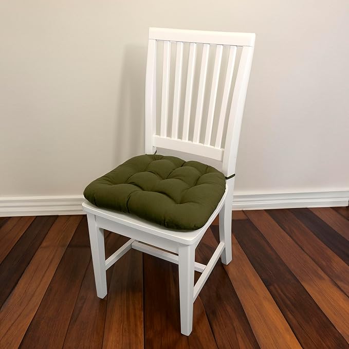 Barnett Home Decor Cotton Duck Dark Sage Green Dining Chair Pad with Ties - 15 x 17 Size Small Chair Cushion - Latex Foam Fill - Machine Washable, 100% Cotton, Made in USA (Boxwood/Small)