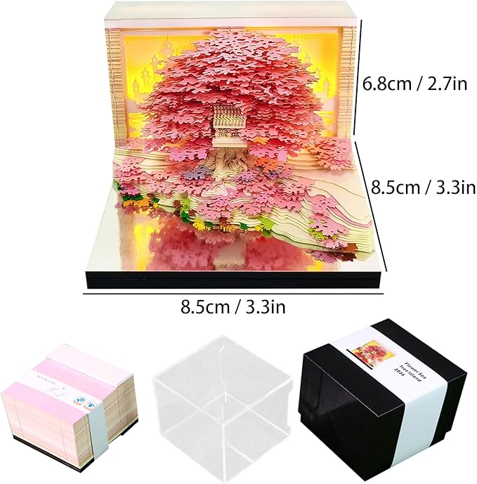 3D Timepiece Calendar 2026 Paper Art Memo Pad with LED Light – Tear-Away Desk Calendar for Record, Planner & Habit Tracker, Bookmark, Gift & Decorative Office Decor