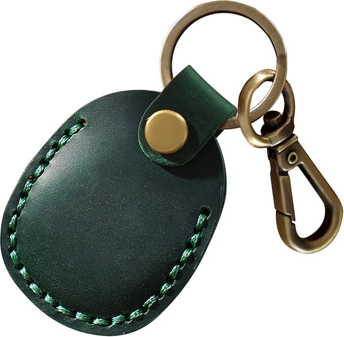 Genuine Leather Airtag Holder, Portable Air Tag Keychain with Key Rings Full Coverage Air Tags Hidden Case Cover Compatible for AirTags Green