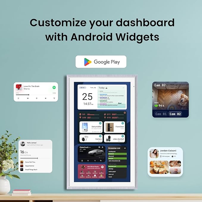 ApoloSign 21.5-inch Digital Calendar: Dual Mode Calendar with Google Play & Multi-calendar Sync, Electronic Planner & Chore Chart, Smart Touchscreen, Interactive Display for Family Schedules (Gray Wood, 21.5")
