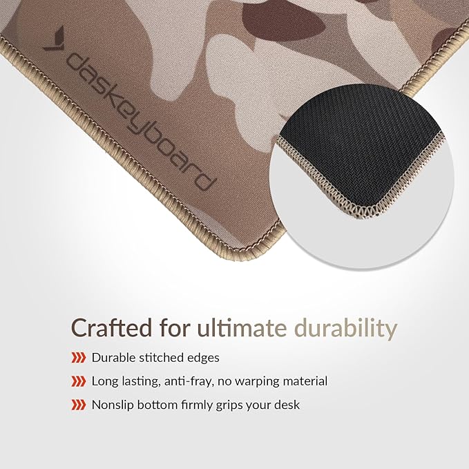 Das Keyboard Large Gaming Mouse Pad Desk Mat with Stitched Edge - Non Slip Base - Waterproof - Premium Cloth Mousepad for Home Work Gaming - Desert Camo