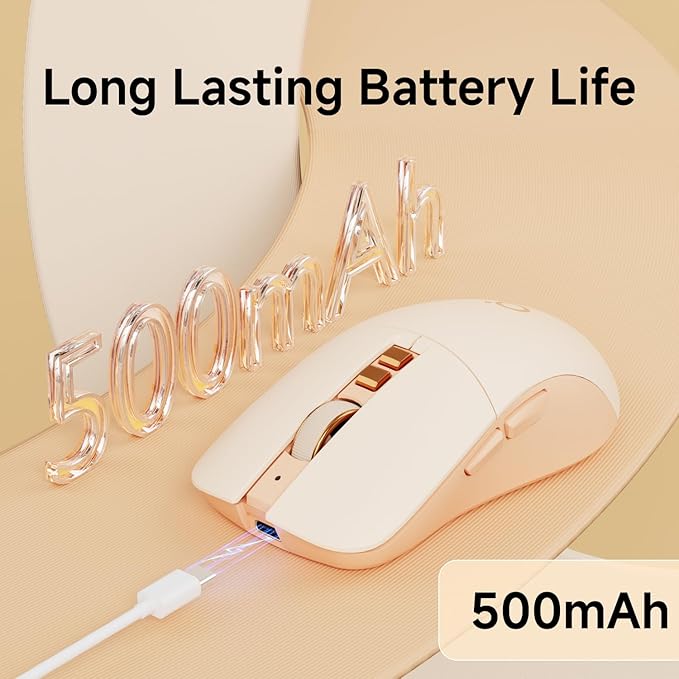 EWEADN G309 Wireless Computer Mouse,2.4G&Bluetooth Ergonomic Cordless Mice with 4000 DPI,5 Adjustment Levels,Cute and Portable Mouse for Laptops, PC and More,7 Buttons Office USB Mice-Pink