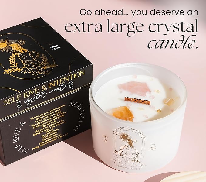 Large Crystal Candles for Women - 12oz Soy Wood Wick Candles That Crackle. Scented, Non-Toxic, Luxury Aromatherapy. Unique Meditation Spiritual Gifts for Women