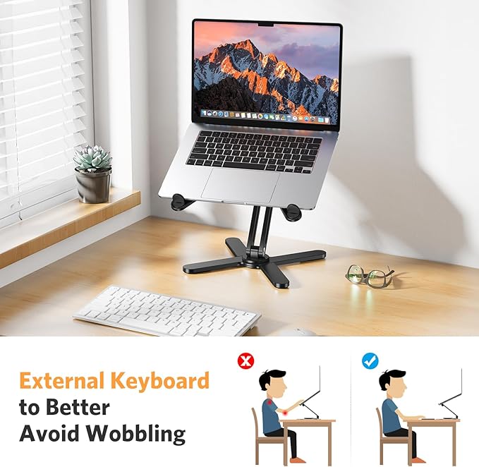 OMOTON 360° Rotating Laptop Stand Riser for Desk, Ergonomic Foldable Computer Stand Adjustable Height Angles for Collaborative Work, Easy Storage Fit Macbooks,All Laptops up to 16 inches, Black