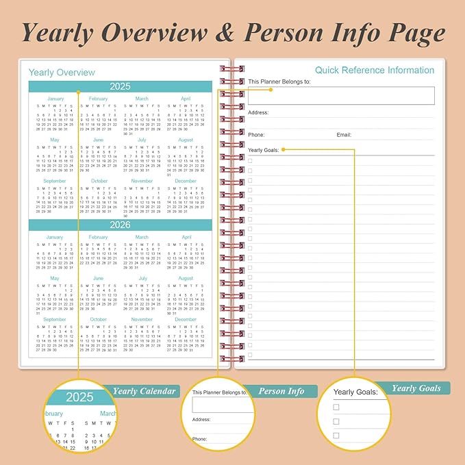 2025-2026 Planner - 18 Months Weekly & Monthly Planner from July 2025 - December 2026, Spiral Planner 2025-2026 with Elastic Closure, Inner Pocket, Medium 5.8" x 8.3", Rose Leaf