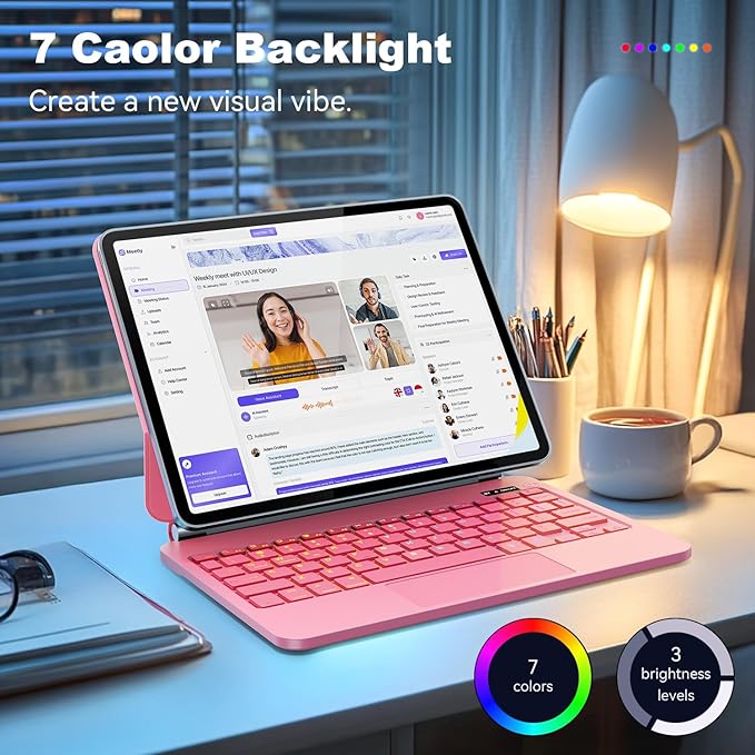Keyboard Case for iPad Air 13 inch (M3 2025/M2, 2024),iPad Pro 12.9 inch (3/4/5/6th Gen) Magic Magnetic Backlit Keyboard Case with Multi-Touch Trackpad- Easy-Set Floating Cantilever Stand (Pink)