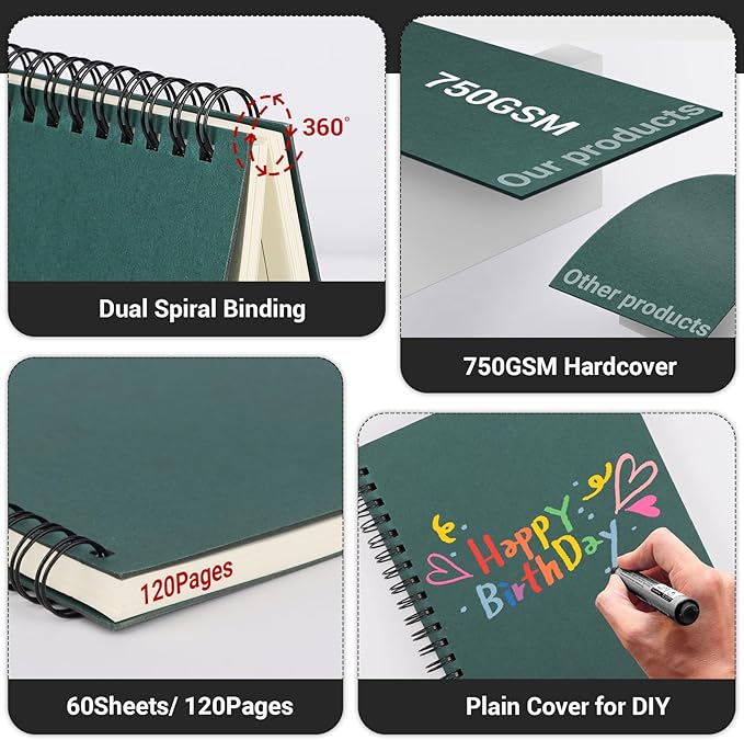 EUSOAR Spiral Notebooks, 12 Packs A5 5.5"x8.3" 120 Pages Hardcover Lined Travel Writing College Ruled Notebooks, Memo Notepad Sketchbook, Students Office Business Subject Diary Book Journal-Dark green
