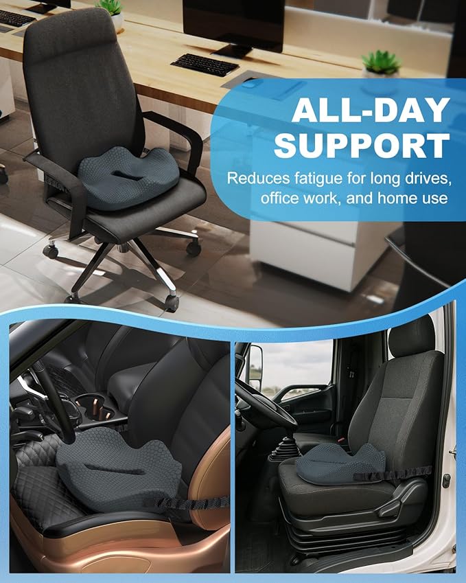 Memory Foam Truck Seat Cushion with TPE Gel Support, Truck Seat Cushion with Non-Slip Washable Cover for Back Support & Pain Relief During Long Drives(Dark Gray)