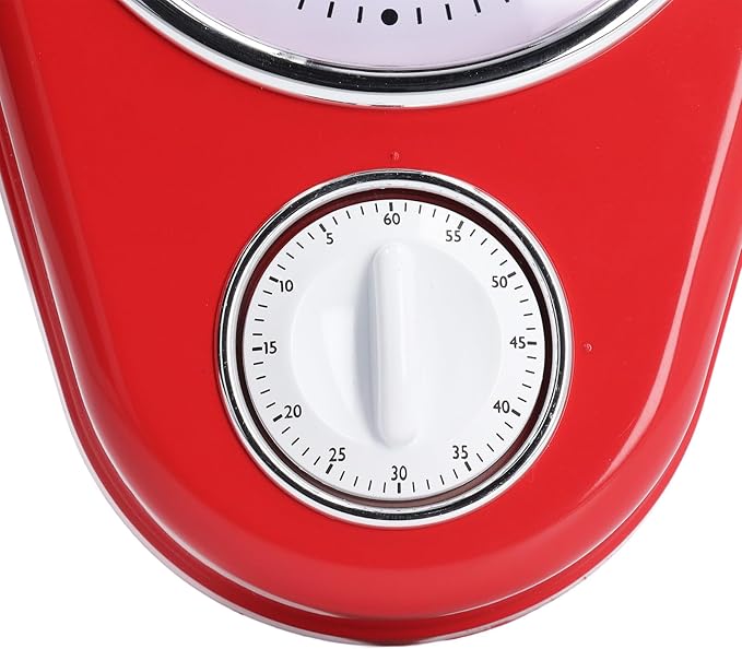 9 Inch Retro Kitchen Timer Wall Clock, Multifunction Innovative Precise Time Silent Operation Quartz Clock for Home Kitchen (Red)