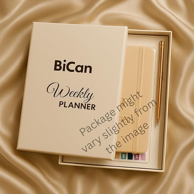 A5 Leather Planner & Journal Gift Set – Undated Weekly Spiral Notebook with Pen, Stickers & Box – Goal & Habit Tracker, Productivity Planner for Women & Men 5.8" x 8.0"