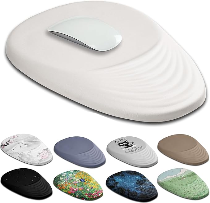 Ergonomic Mouse Pad Wrist Support, White Mouse Pad with Wrist Rest, Entire Memory Foam & Non-Slip PU Base MousePads with Massage Design for Pain Relief, Desk, Office, 12" x 8" x 1.2" Inch