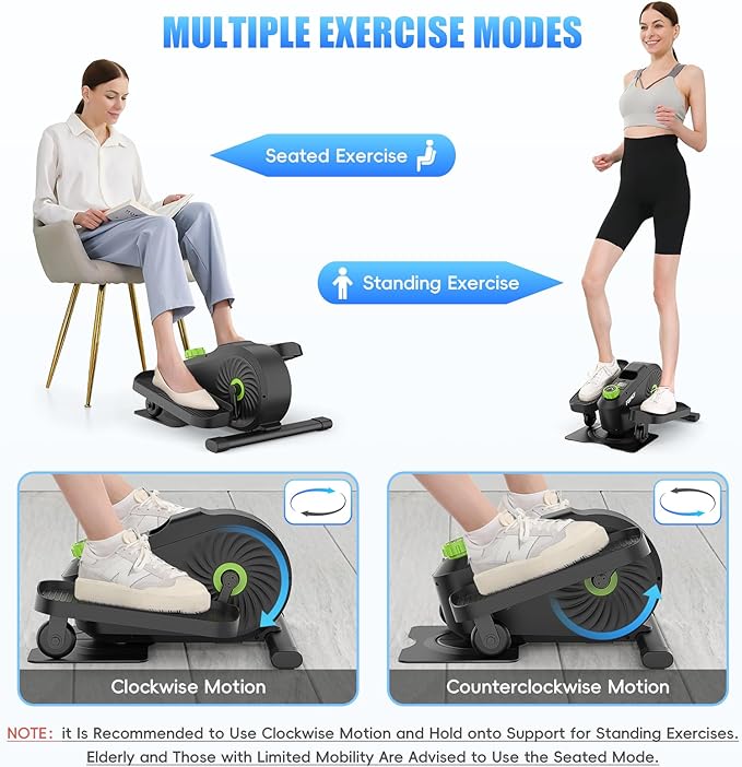 FUNMILY Under Desk Elliptical, Desk Bike Pedal Exerciser, Fully Assembled Leg Exerciser 2 in 1 Seated Standing Elliptical, Ultra-Quiet Mini Elliptical Machines for Home Office Use