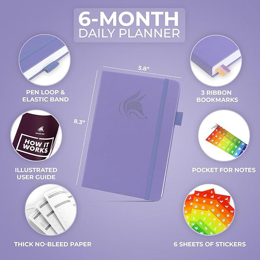 Clever Fox Daily Planner – Undated Planning Notebook with Hourly Schedule & To-Do List – Personal Day Task & Work Organizer, 6 Months (Lavender)