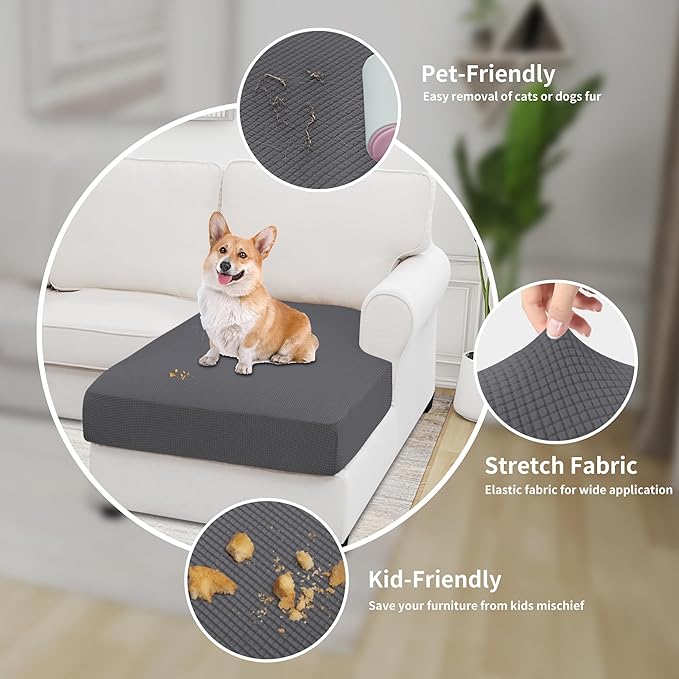 Easy-Going Stretch Sectional Couch Covers 1 Piece Chaise Lounge Slipcover L Shape Separate Cushion Couch Seat Chaise Cover for Both Left/Right Sectional Couch Gray