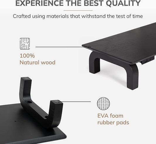 Anji Mountain Monitor Stand - Desktop Organizer & Laptop Riser, Ergonomic Monitor Riser, Space-Saving Monitor Stand for Desk, Durable Construction, Easy Assembly, Ideal for Home & Office,Black