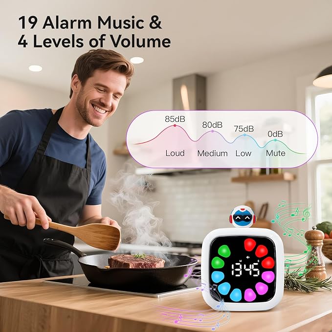 Yunbaoit Digital Visual Timer for Kids, Rechargeable 99-Minute Silent Countdown Timer with 19 Ringtones, 9 Optional DIY Color Petal Display, Time Management Tool with Pause Function (3 Dolls)