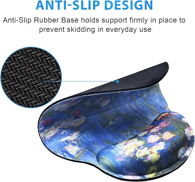 ToLuLu Mouse Pad Wrist Rest Support, Gel Mouse Pads with Non Slip Rubber Base Memory Foam Mousepad, Mouse Wrist Rest Pad for Laptop Computer Home Office Working Gaming Pain Relief, Monet Water Lilies