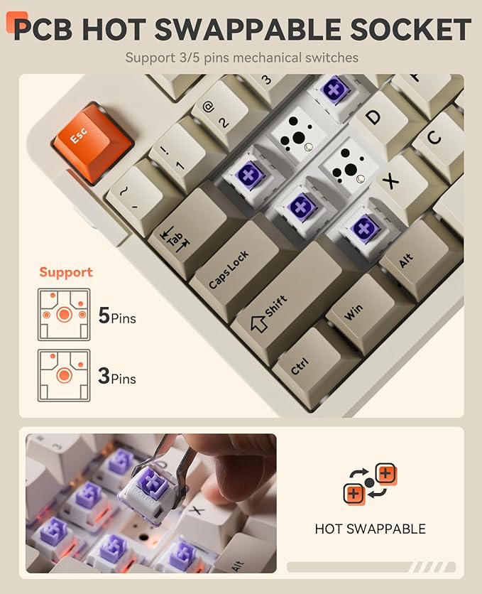 DAREU EK87PRO 80% Wireless Mechanical Gaming Keyboard,TKL Tri-Mode RGB Keyboard with Hot-Swappable,PBT Keycaps,Gasket Mount,6-Layer Padding for Win/Mac