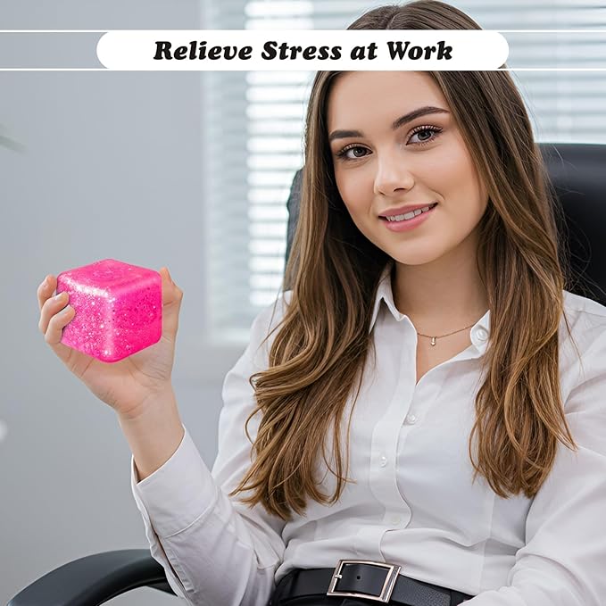 2Pcs Stress Cubes Slow Rise Glitter Squishy Cube Nice Relief Balls Jelly Fidget Toys for Kids Adults Squeeze Sensory Pack for Anxiety, Autism, Funny Gifts for Holiday/Birthday/Classroom(Pink)