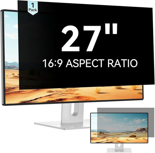 27 Inch Computer Privacy Screen for 16:9 Aspect Ratio Widescreen Monitor - Removable Anti Glare Blue Light Filter, Computer Privacy Shield
