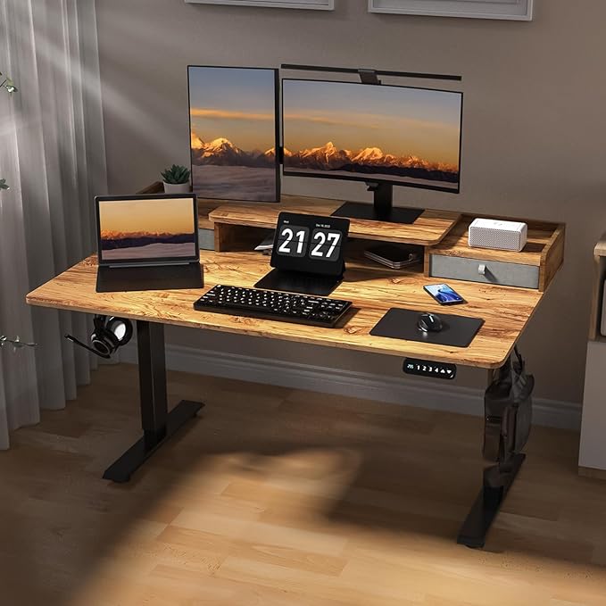 55 x 30 Inch Electric Standing Desk with 2 Drawers, Adjustable Height Widened Stand Up Desk with Storage, Sit to Stand Ergonomic Workstation for Home Office, Light Rustic