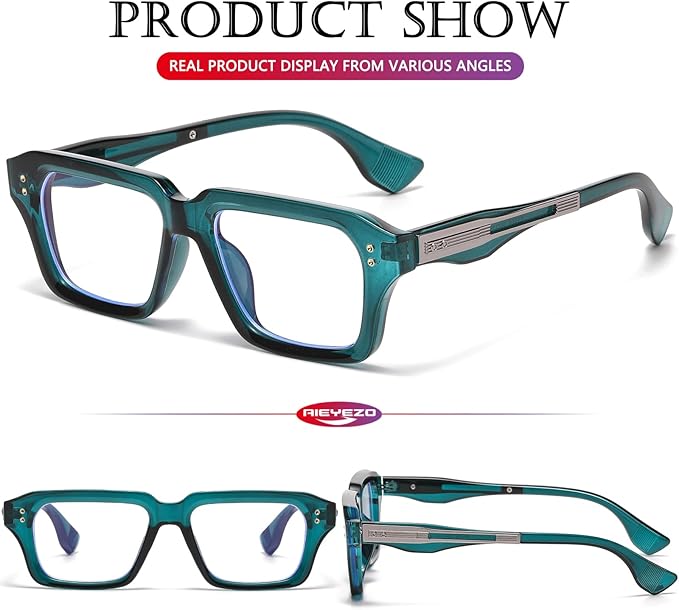 AIEYEZO Fashion Square Blue Light Glasses for Men Women Retro Thick Frame Blue Light Blocking Computer Glasses