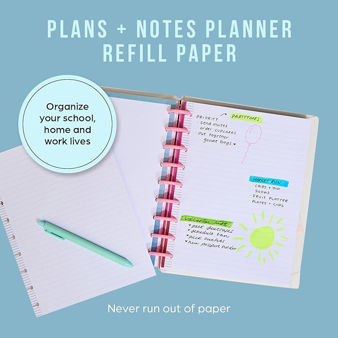 Happy Planner Refill Paper for Planners and Journals, Neutral Daily Notebook Planner Paper, Classic Size, 100 Sheets, 7" x 9 3/4"