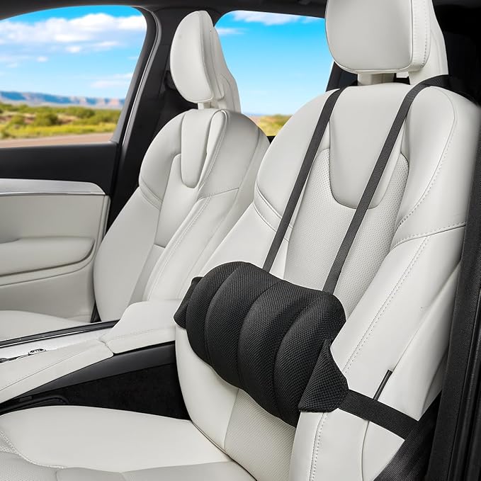 Lumbar Support Pillow for Car,Back Support for Car Seat Cushion,Adjustable Straps Securely Fixed Car Lumbar Support Pillow for Office Chair (Black)