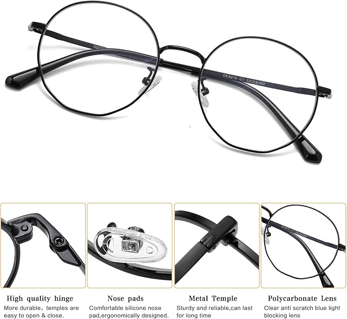 DUCO Small Round Blue Light Glasses For Women Men Blue Ray Blocking Glasses 8215