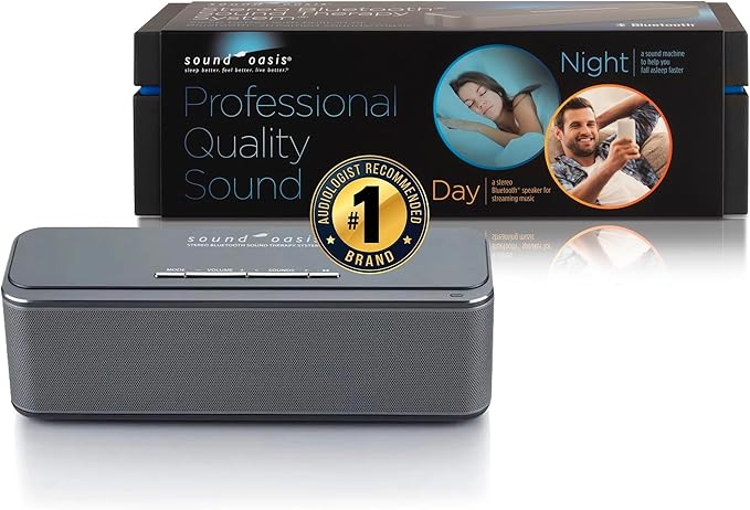 Sound Oasis Stereo Bluetooth Sound Machine for Sleep and Tinnitus Masking, 20 Non-Looping Soothing Sounds Plus Pink Noise, Hi-Fidelity Speakers, Portable Sound Therapy for Home, Baby, Office or Travel