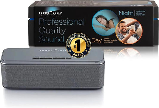 Sound Oasis Stereo Bluetooth Sound Machine for Sleep and Tinnitus Masking, 20 Non-Looping Soothing Sounds Plus Pink Noise, Hi-Fidelity Speakers, Portable Sound Therapy for Home, Baby, Office or Travel