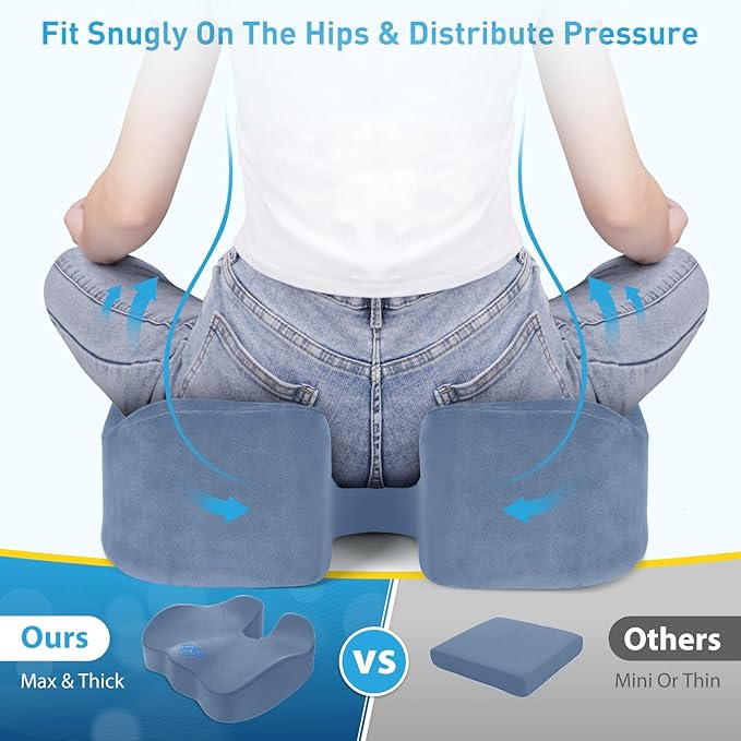 BlissTrends Seat Cushion,Thick Memory Foam Cushions for Office Chair, Car Seat, Airplane, Relieving Pressure Tailbone Sciatica Back Pain for Office Workers, Car Drivers 4.7in Thick LightBlue