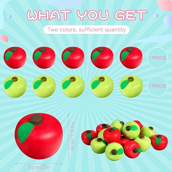 Chalyna 30 Pieces Fruit Stress Ball Toys Red and Green Fruit Stress Relief Squeeze Balls Squeeze Finger Toys for Adults Finger Exercise Carnival Reward Gifts Party Favor Supplies(1.96 Inch)